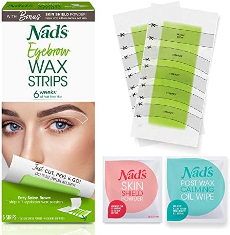Nad's Eyebrow Wax Strips - Facial Hair Removal for Women - Eyebrow Wax Kit with 6 Eyebrow Waxing Strips + 6 Calming Oil Wipes + 2g Skin Protection Powder, 1 Count