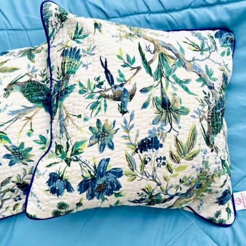 Image of Jaipur Weaves Cushion Cover 16 inch x 16 inch - Pure Cotton, Decorative Soft Floral Cushions for Sofa /Bed /Chair, Gift for Home Decor (5, Garden Blue), 180 TC