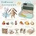 TUZT Bedroom Dollhouse Suitcase - Portable Playset with 21 PCS Wooden Furniture, Adorable Animal Dolls & Pet Kennels, Fold-and-Go Design for Travel, Creative Gift for Kids 3-8 Years