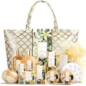 Spa Luxetique Gift Baskets for Women,15 Pcs Vanilla Spa Gifts for Women, Women’s Gifts with Bubble Bath, Bath Salt, Bath Bombs, Christmas Spa Baskets