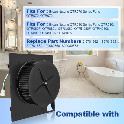 Ensamblaje de motor de ventilador S97016621 compatible con Broan Nutone QTR070, QTR070L, QTR080, QTR080F, QTR080L, QTRN080, reemplazo para extractor de baño de 80 CFM miniatura 3