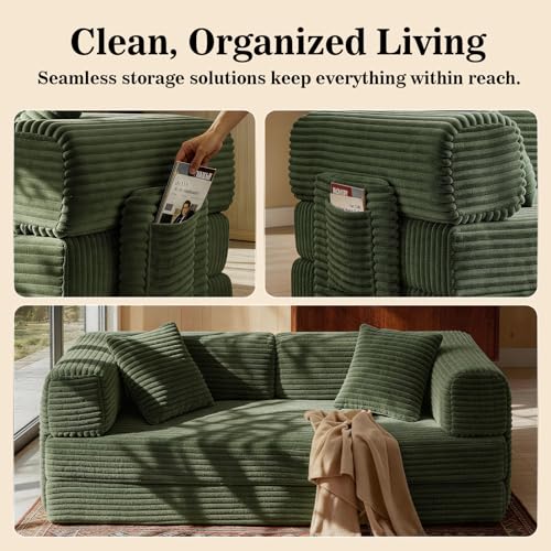 Image of AUGOP Futon Sofa Bed Boneless Couch for Living Room,Pull Out Couch with Sleeper Sofa,Day Bed Couch with Storage Pocket,Removable Corduroy with 2 Pillow