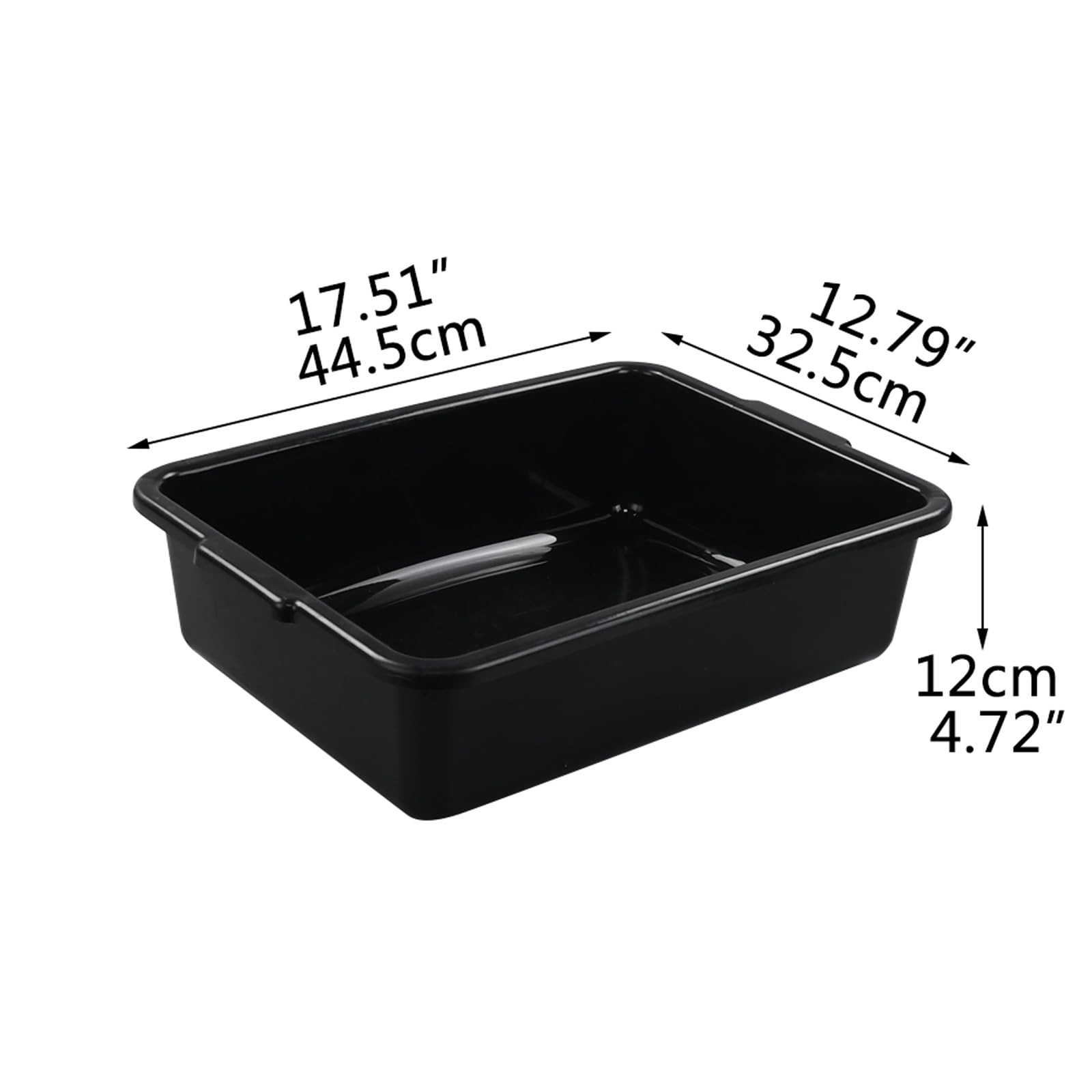13 L tina de plástico para autobús comercial, paquetes de 4 cuenco para lavado rectangular, negro