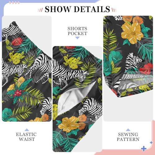 Zebra Hibiscus Floral Boys Long Pants Soft Trousers Elastic Waist Kids Lounge Bottoms with Pockets S-XL4