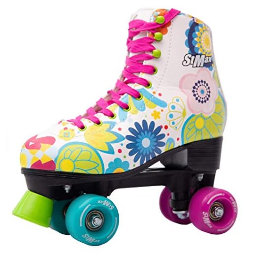 StMax Patins quadriciclos para meninas e mulheres - Tamanho 2,5 jovens a 8,5 mulheres - patinação ao ar livre, interior e pista - design clássico, alto e moderno (floral 37)