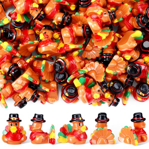 Suzile 50 Pcs Mini Resin Turkey Duck Figurines Fall Thanksgiving Miniatures for Table Decor Party Favors Crafts Fairy Garden and DIY Decorations