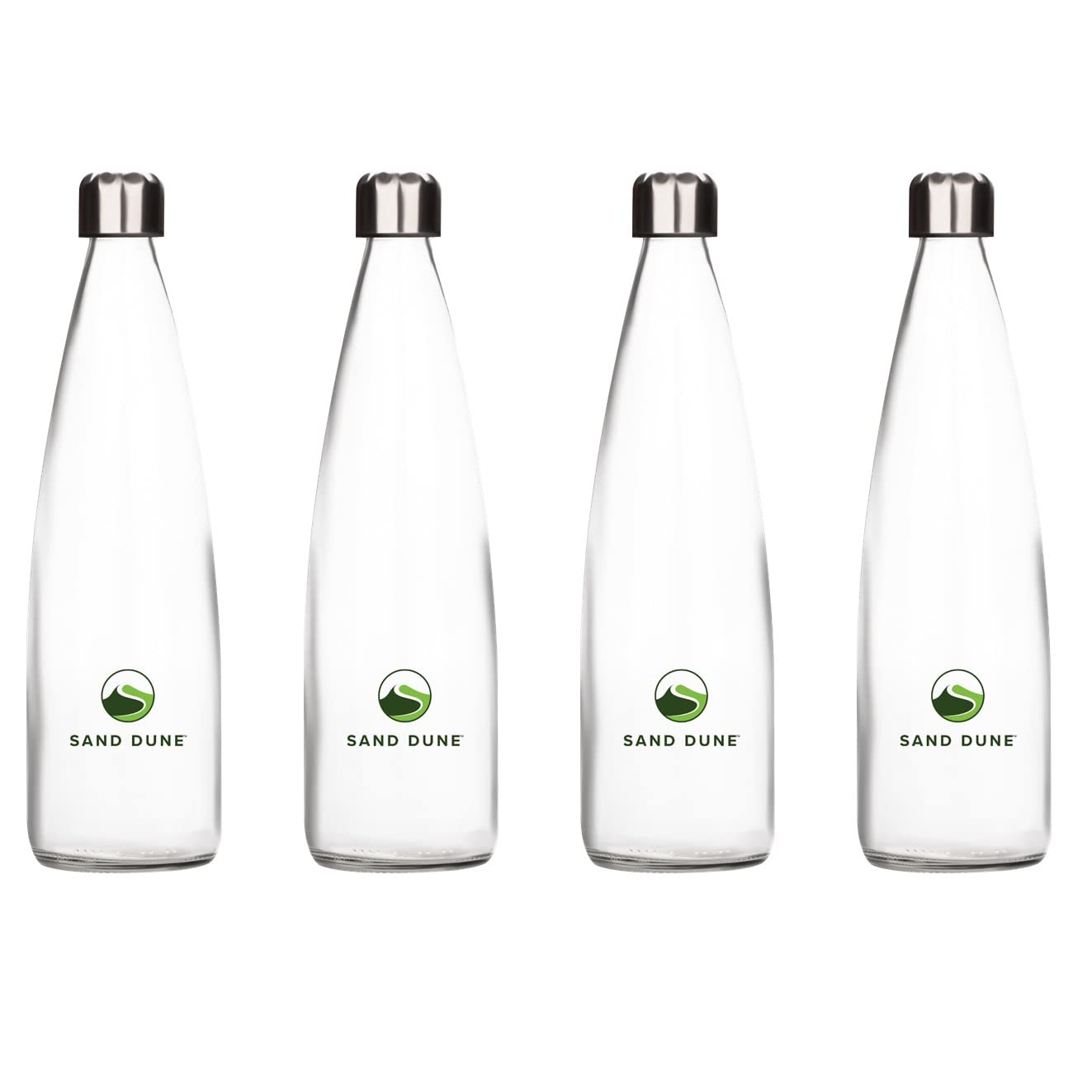 SAND DUNE Set of 4, 500 ml Each ROPP Glass water bottle, with Leak-Proof Airtight Stainless-Steel Lid for Water, Smoothie, Juices - Reusable Travel Glass Drinking Fridge Bottles