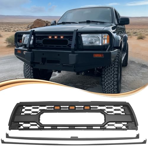 QNDS Front Grille Compatible with 1996-2002 4Runner 3rd Gen Sport Utility 4-Door Direct Aftermarket Replacement Grill ABS Front Grille with Amber LED Lights Matte Black