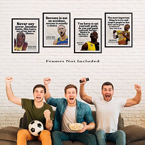Retro Inspirational Athletes Posters,Basketball Superstar Canvas Posters,Stephen Curry Posters,Mj Wall Art,Usain Bolt Wall Art,Koe Posters,Diversity Posters,A Unique Gift For Sports Fans, Men, And Teens, Set Of 4 (8"X 10")-No Frame #TOP1