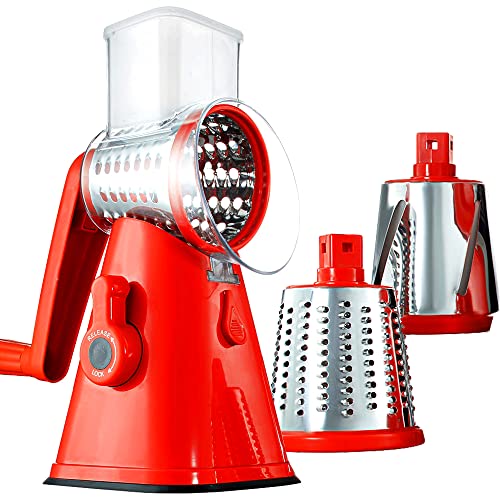 Rotary Cheese Grater With Handle, Fast Cutting Grater For Kitchen With 3 Interchangeable Blades, Vegetable Slicer, Parmesan Cheese Grater, Cheese Shredder, Suction Cup Base As Seen On Tv #TOP22