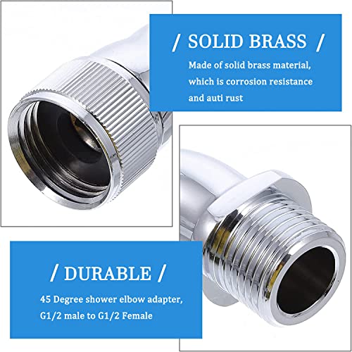 AWXYG Shower Head Elbow Adapter,45°G1/2 Male to Female Shower Arm Extension Connector for Wall-mounted Shower or Handheld Shower Head Connector, Solid Brass, Polish Chrome