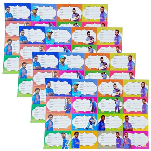 Image of Name Stickers for Notebooks & Books - Pack of 64 Durable Labels | School Stationery Essentials | Name Slips & Book Labels (Cricketer)
