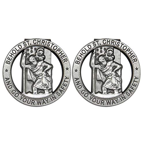 ForFine St Christopher Medal Car Saint Christopher Visor Clip Auto Visor Accessories Bless Driving Safety Gift for Parent, Family, Friend, New and Old Driver (2 PCS)