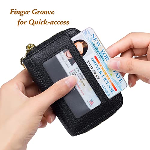 Imeetu Rfid Credit Card Holder, Small Leather Zipper Card Case Wallet With Removable Keychain Id Window (Black) #TOP2