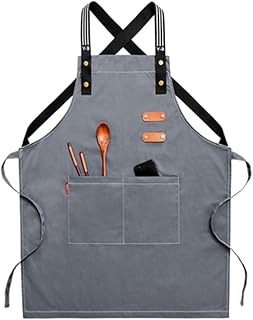 WBXZAL Kitchen apron, adjustable chef apron, Denim apron hairstylist, Adjustable for Men and Women, Chef, Tattoo Artist, Barista, Bartender, Server Aprons -gray