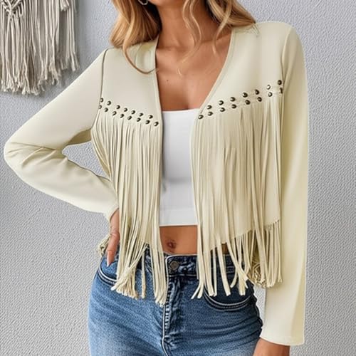 Faux Suede Jacket Women Fringe Jacket Cropped Coat Western Cowgirl Outfit - image 3
