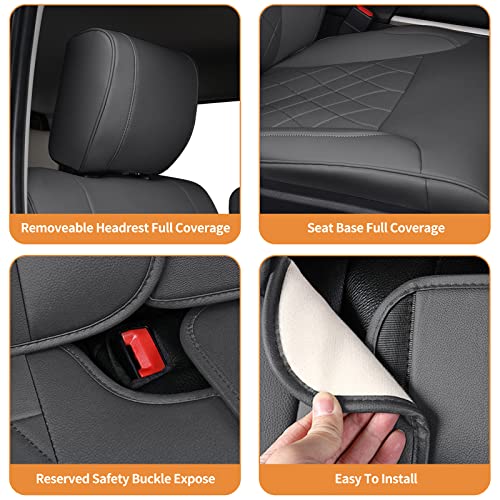 Image of AOMSAZTO Custom Fit for 2022-2024 2025 Toyota Tundra Car Seat Covers CrewMax&Double Cab,Full Set Faux Leather for Toyota Tundra Truck Pickup Seat Covers Darkgrey