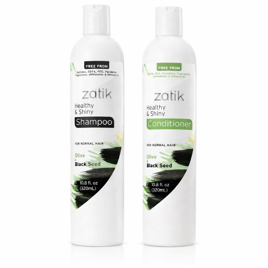 Zatik Naturals - Healthy & Shiny Shampoo + Conditioner set, with Olive and Black Seed, Voluminizing and Safe for Color Treated Hair - one of each 10.80 fl oz (packaging may vary) - Image 2