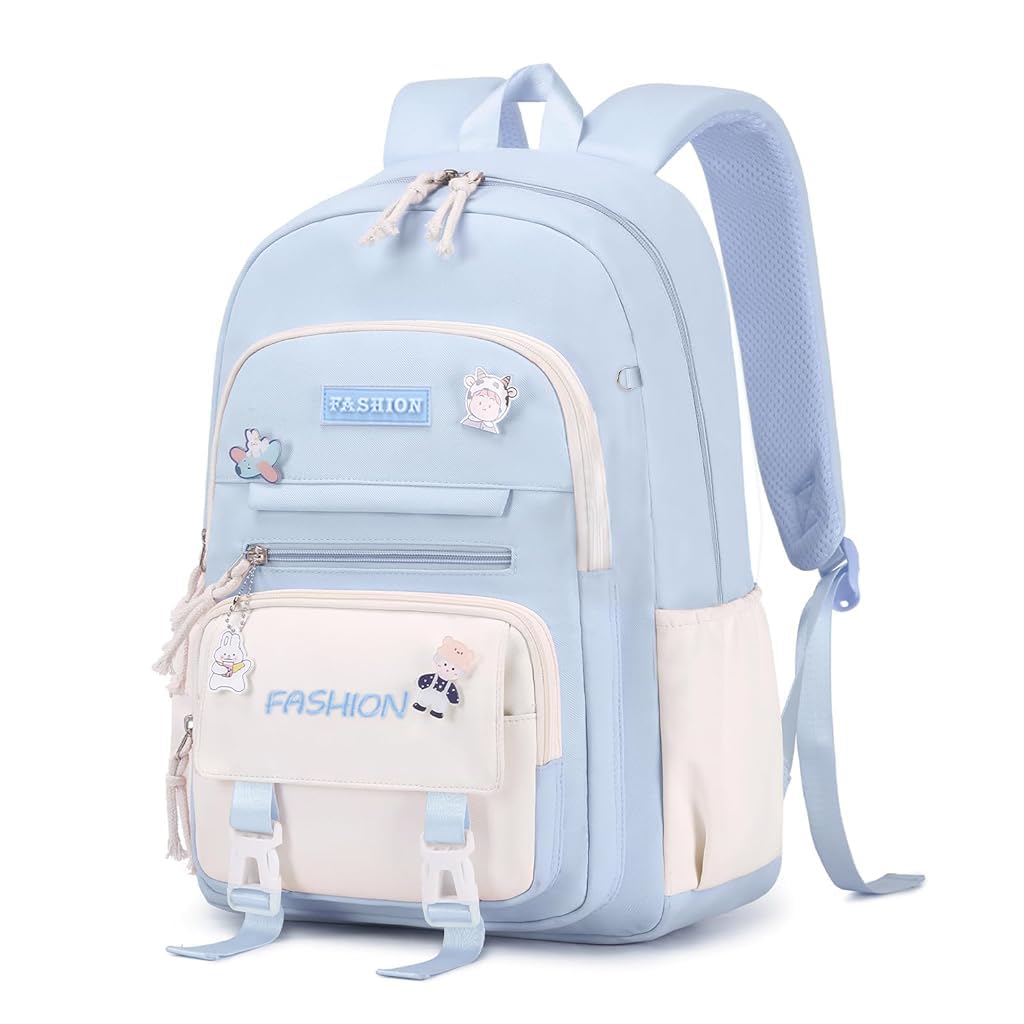 climberty Cotton Girls School Backpack Kawaii Blue School Book Bag Multi Compartment 15.6 Inches Travel Backpack School Bag For Girls 6-12 Years Old Birthday Gift Christmas Gift, 32X15X45Cm-picture-14