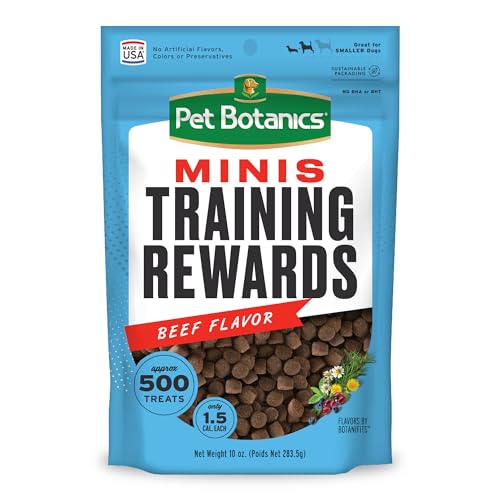 Pet Botanics 10 Oz. Pouch Training Reward Mini Soft & Chewy, Beef Flavor, with 500 Treats Per Bag, The Choice of Top Trainers