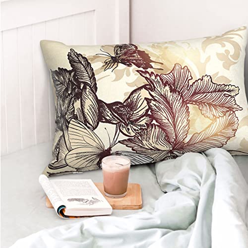 Flower And Butterfly Pillowcase With Hidden Zipper Microfiber Pillow Cover Queen Size 20"X 30", Breathable And Ultra Soft For Sofa Bed Sleeping #TOP3