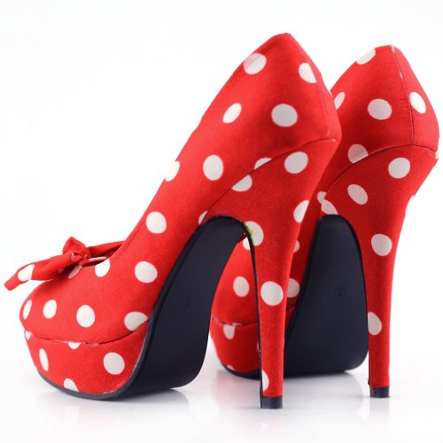 SHOW STORY Two Tone Spot Polka Dots Bow Stiletto Platform High Heel Pump,LF304062
