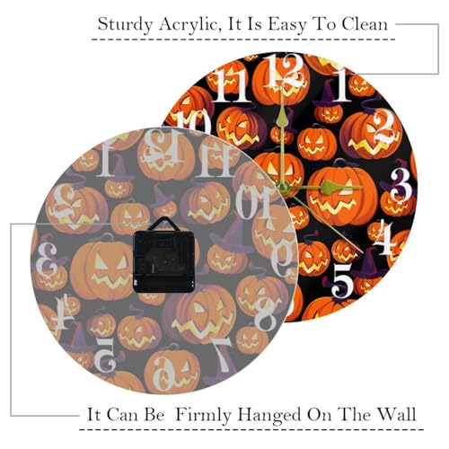 Horloge murale citrouille Halloween ronde suspendue à pile - 4