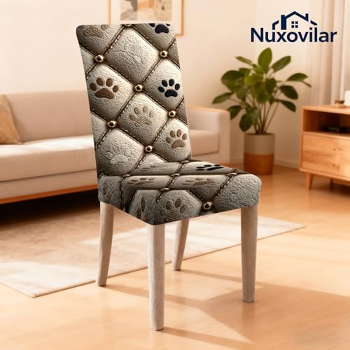 Image of Nuxovilar Beige Paw Print Quilted Stretch 23.6x70in 4PCS Chair Covers | Stretch Slipcover Pet Protector Quilted Wrap Seat Guard Dining Room Family Kitchen Dog Cafe (Beige Paw)