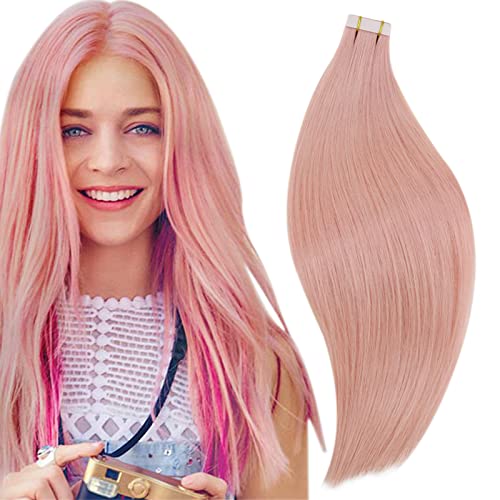 RUNATURE Extensiones de Cabello Natural Adhesivas 16 Pulgadas Invisible Tape in Hair Extensions #Rosa Extensiones Adhesivas Remy Cabello Natural 25g Cover