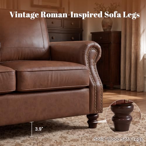 Image of Faux Leather 3 Seater Couch and 2 Chair with Rolled Arms,Rust