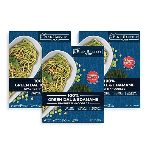 Image of Pink Harvest Farms Green Dal & Edamame Spaghetti Noodles | No Rice - No Maida | Vegan | Gluten Free | High Protein | 3 x 200gm Pack