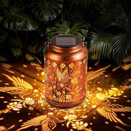 Hummingbird Solar Lanterns Christmas Birthday Gifts for Women Mon Grandma Garden Decor Metal Hanging Solar Lights LED Lamp Waterproof Outdoor Decoration for Yard Patio Lawn Pathway Landscape