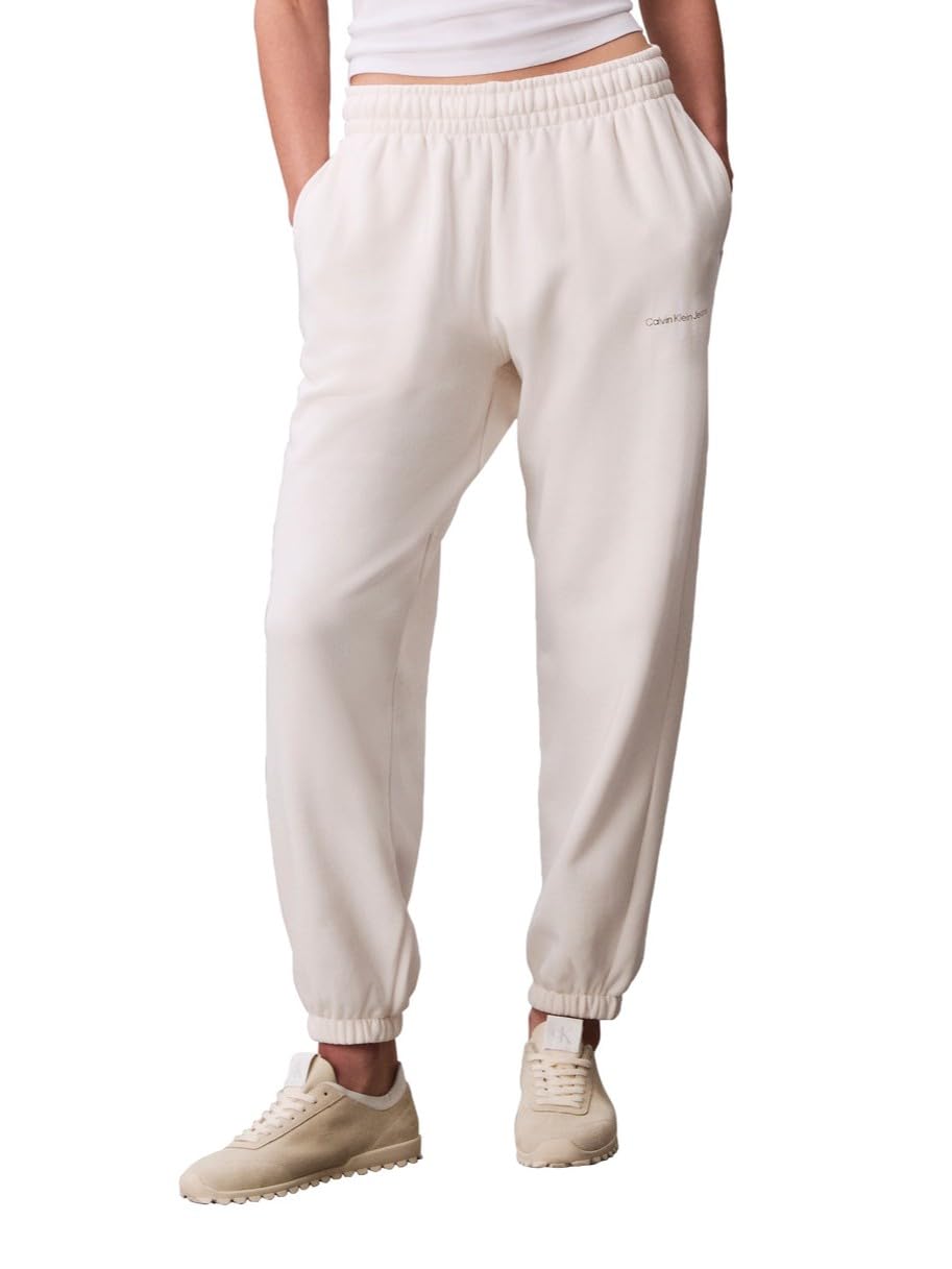 Calvin Klein Womens Monogram Logo Joggers, White Greige, M