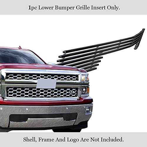 Image of APS Compatible with Chevy Silverado 1500 2014-2015 Lower Bumper Stainless Steel Black Horizontal Billet Front Grill Grille Insert C65990J