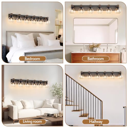 Image of LmnLvn Bathroom Light Fixtures, Farmhouse Wood & Metal with Globe Glass