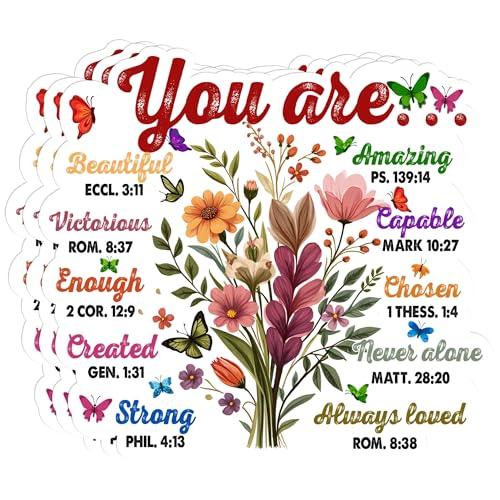 3 Pack Bible Verse Stickers You are Beautiful Amazing Strong Chosen Christian Waterproof Vinyl Decal for Water Bottles Laptop, Religious Floral Scripture Decals for Women Teens Kids - Faith Gifts 3"