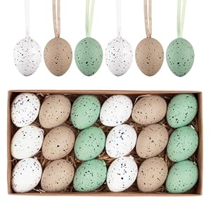Valery Madelyn 18Pcs Easter Eggs Ornaments for Small Tree Decorations 157 Nature Beige Green Plastic Easter Eggs Bulk Shatterproof Decorative Hanging Egg for Easter Decorations Spring Party Decor