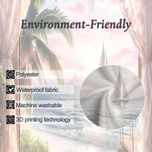 Image of Small Stall Beach Coastal Shower Curtain Pink Ocean Sunset Bathroom Decor | 36Wx72H Inch Single Narrow Bathroom Decor Fabric Polyester Waterproof 7 Pack Hooks