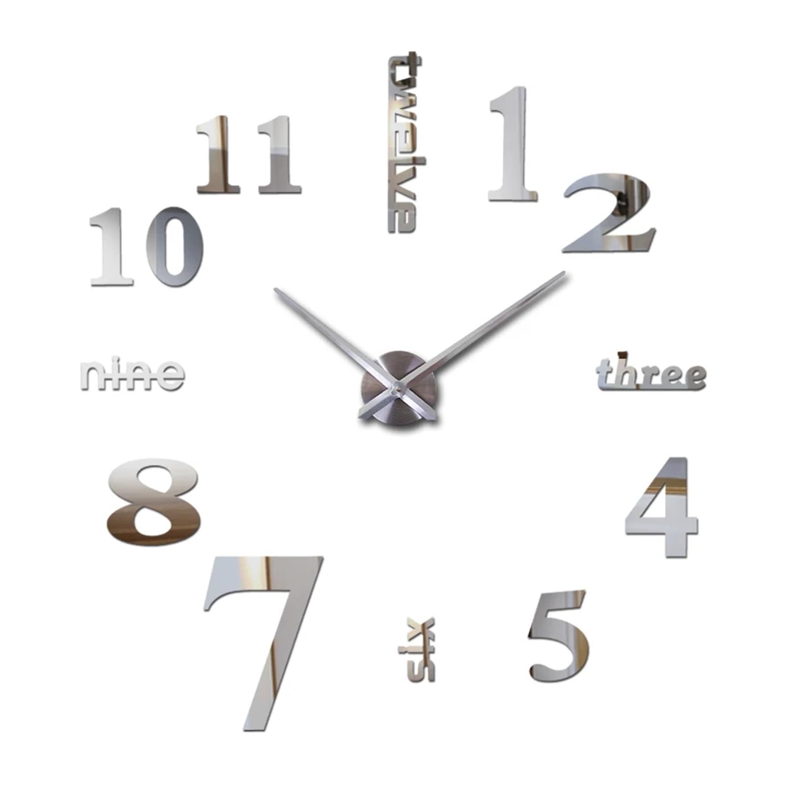 VFDVSWZSA Stylish wall clock, Mirror Wall Clock 3d Big Quartz Watch Clocks Living Room Home Decoration Stickers(Silver,37inch)