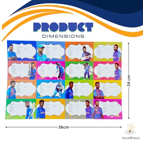Image of Name Stickers for Notebooks & Books - Pack of 64 Durable Labels | School Stationery Essentials | Name Slips & Book Labels (Cricketer)