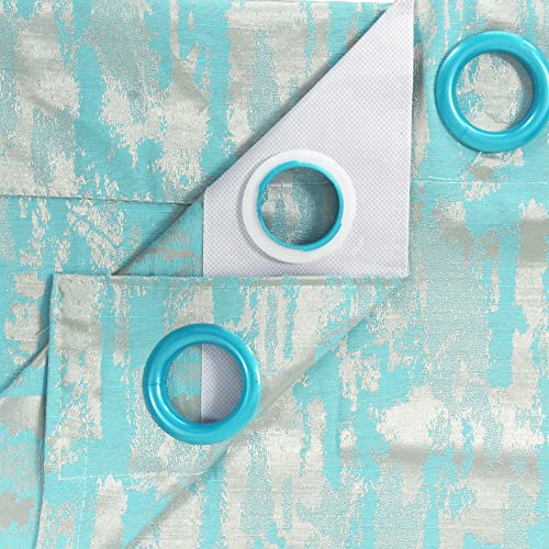 Image of Story@Home Bloom Collection Jacquard Lavish and Modern Rich Textured Solid 4 Piece Eyelet Ring top Window Curtain for Bedroom and Hall - 5 Feet, Sky Blue
