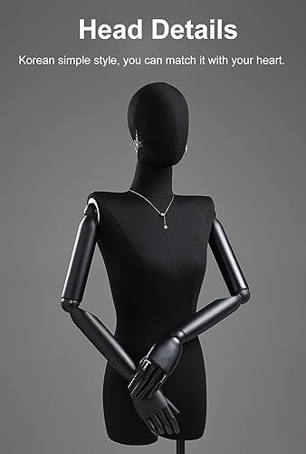 Miniatura 4 de Adjustable Black Mannequin Dress Form with Head - Medium Female Torso for Clothing Stores, Windows, and Counter Displays - Stylish Tripod Base