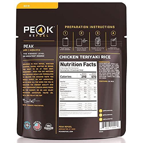 Peak Refuel Chicken Teriyaki Rice 6 Pack | Premium Freeze Dried Camping Food | Backpacking & Hiking MRE Meals | Just Add Water | 100% Real Meat | 240g of Protein | Pouch (Teriyaki - 6 Pack)