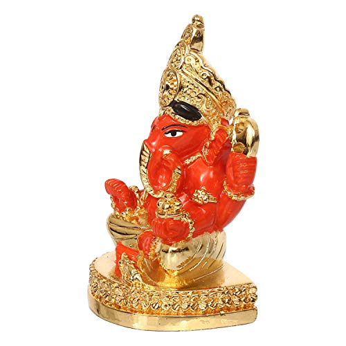 Image of eCraftIndia Gold Plated Orange Siddhivinayak Ganesha Decorative Showpiece for Home /Temple /Office /Car Dashboard