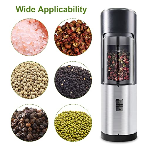Sangcon Electric Salt And Pepper Grinder Mill With Safety & Gravity Switch, Battery Powered With Led Light, Adjustable Coarseness, One Hand Automatic Operated Kitchen Gadgets, Stainless Steel Black #TOP6