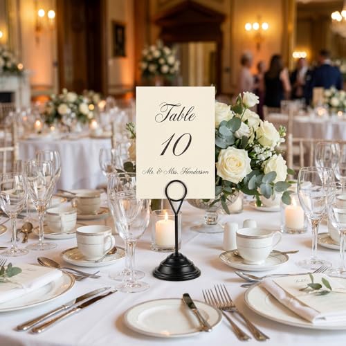 Image of 12 Pcs Table Number Holders Black 4.7 Inch Metal Place Card Holders Table Number Stands Tabletop Sign Stands for Photos, Menu, Memo, Notes, Wedding, Restaurant, Banquet, Birthday