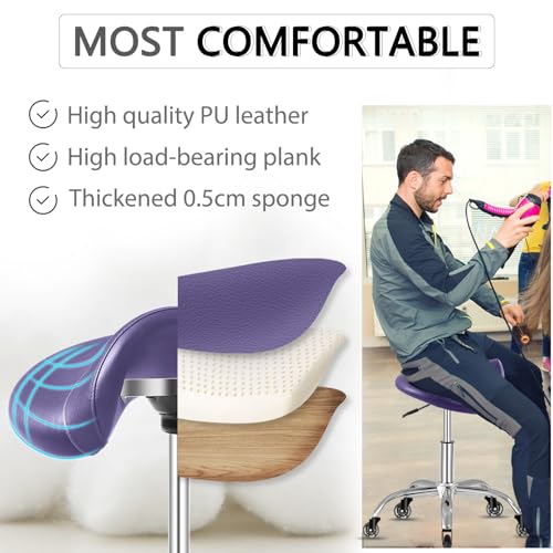 Image of SALONFACTORY Saddle Stool with Wheels 300 lbs Weight Capacity, Heavy Duty Rolling Stool for Medical Massage Salon Kitchen Spa Drafting Nail-Tech,Height Adjustable,360 Swivel,Wide Thick Seat Padding
