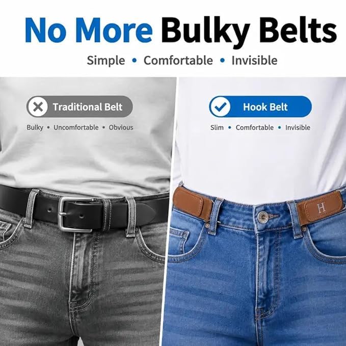 Image of Buckleless Belt Hook Tactical Metal Hook Elastic Belt Unisex Buckle-Less Invisible Waist Belts for Work & Edc, Buckle Less Belt