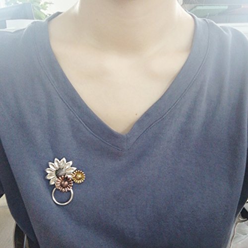 Noumanda Antique Gold Silver And Copper 3 Sunflower Magnetic Eyeglass Holder Brooch And Bangle (Brooch) #TOP3