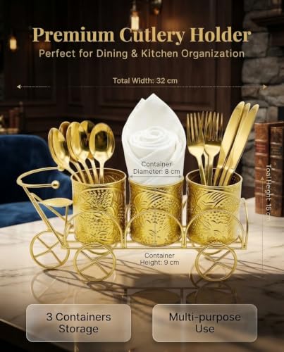 Image of Global 3-Compartment Cutlery Holder | Spoon Stand | Tissue Holder for Dining Table & Kitchen | Multi-Purpose Cutlery set for Dining Table.